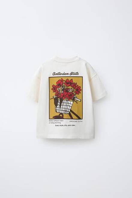 ZARA ФУТБОЛКА С ЦВЕТОЧНОЙ ВЫШИВКОЙ, ЭКРЮ