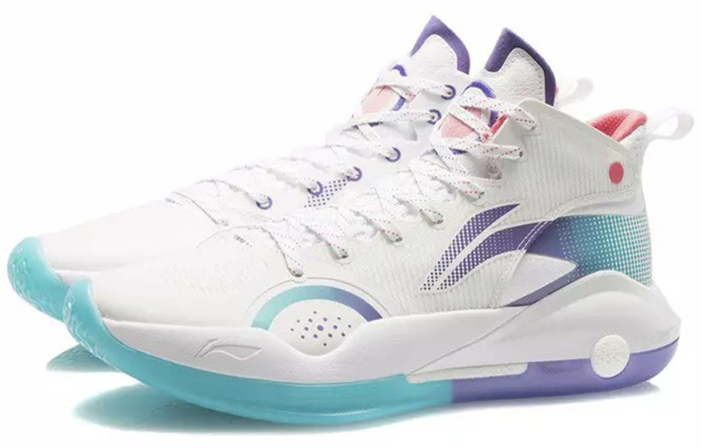 LiNing Li Ning Yu Shuai XV fabric synthetic leather TPU shock absorption non-slip wear-resistant wrapping support mid-top basketball shoes white blue purple