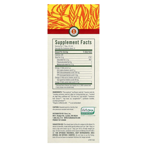 Flora, Udo's Choice, Udo's Oil, смесь ДГК 3, 6, 9, 250 мл (8,5 жидк. унции)