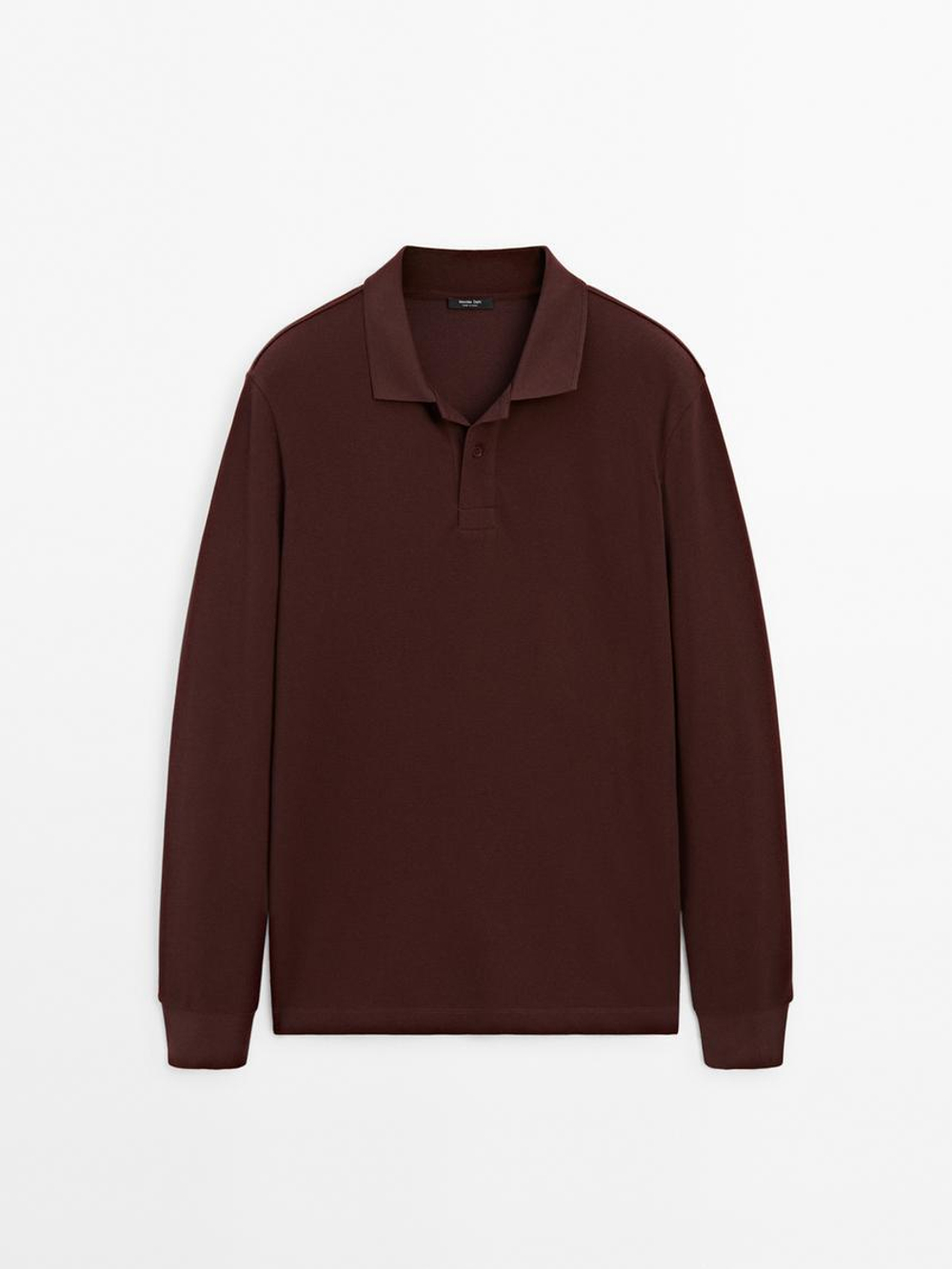 Massimo Dutti Поло с пуговицами, темно-гранатовый