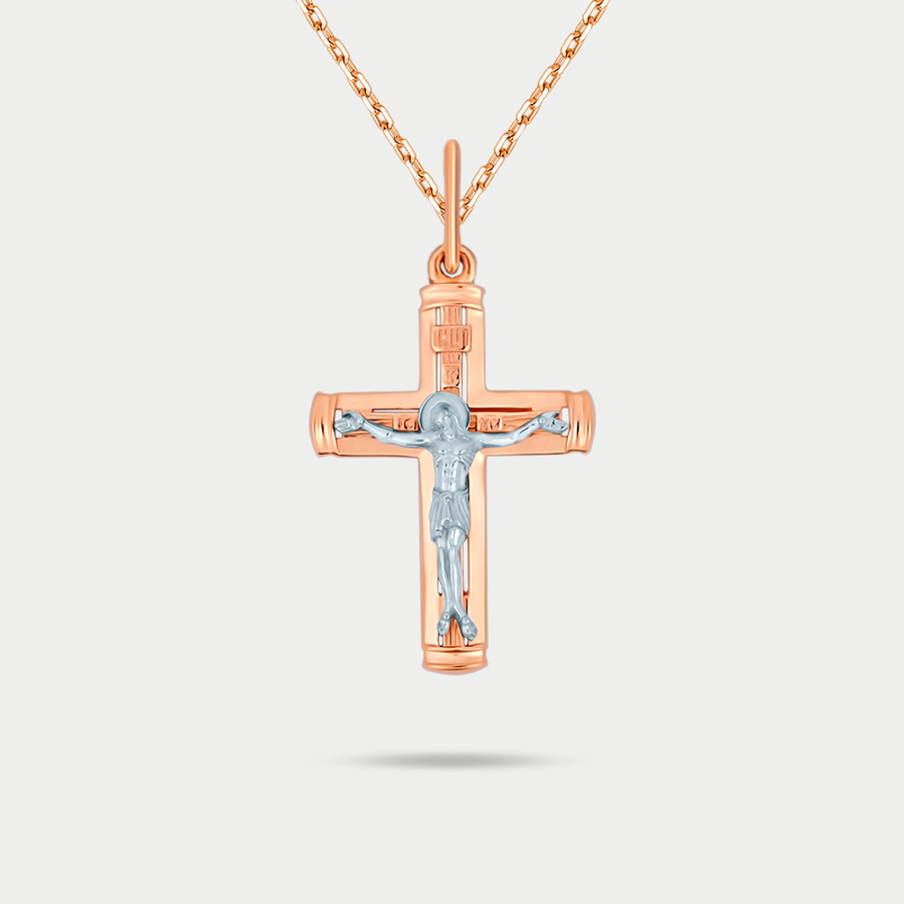 Крест православный из розового золота 585 пробы без вставки для женщин (арт. 080654)