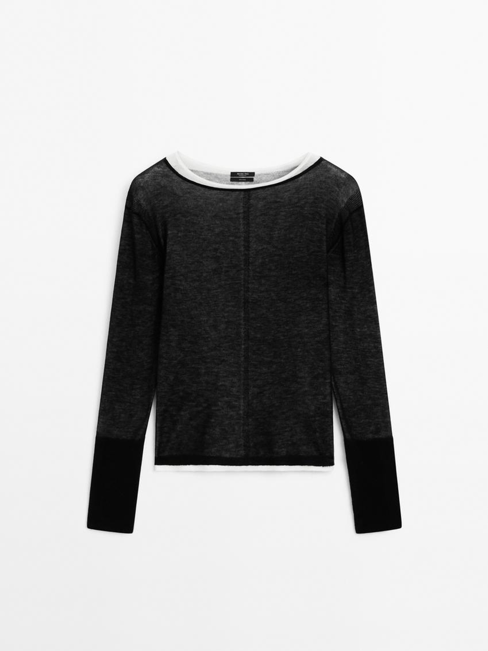 Massimo Dutti Двухслойный свитер из 100% тонкой шерсти, черный