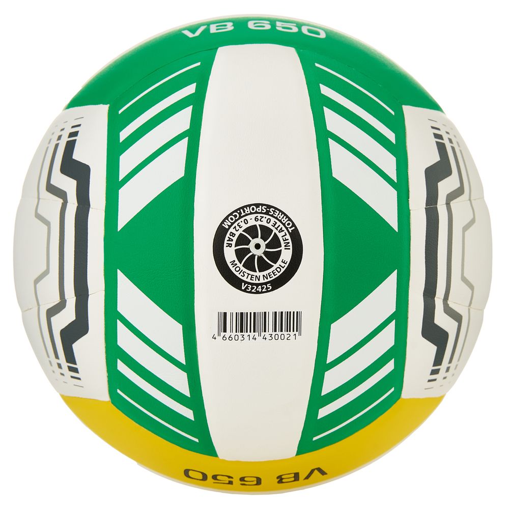 Мяч вол. TORRES VB 650, V32425, р.5, синт.кожа полиуретан, клееный, бут.кам, бел-зелено-желт
