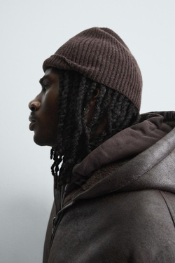 ZARA ШАПКА БИНИ В РУБЧИК ИЗ ШЕРСТИ, ТЕМНО-КОРИЧНЕВЫЙ