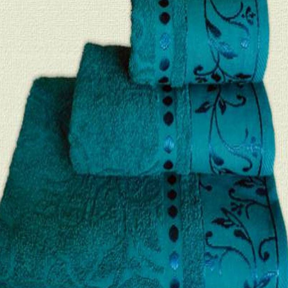 Набор из 3-х махровых полотенец "П37. Жаккард сине-зелёный" в упаковке, 100% хлопок, Россия.