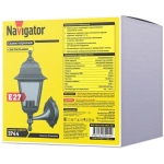 Светильник уличный настенный Navigator 80 491, 4 грани, цоколь E27, IP44, черный под серебро