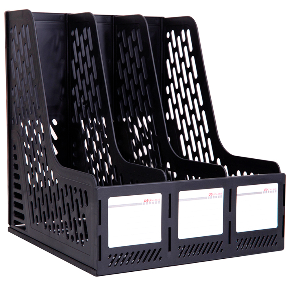 Лоток вертикальный DELI, 3 отделения, чёрный