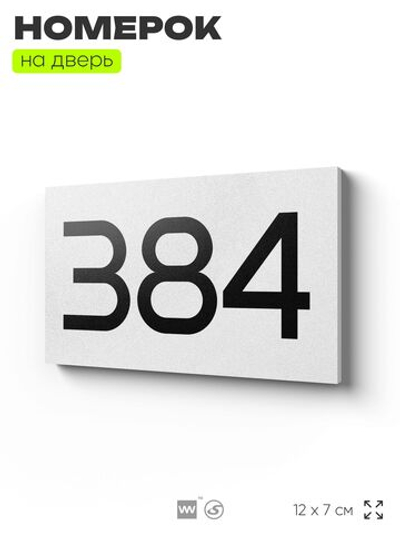 Номер на дверь 384, табличка на дверь для офиса, квартиры, кабинета, аудитории, склада, белая 120х70 мм, Айдентика Технолоджи