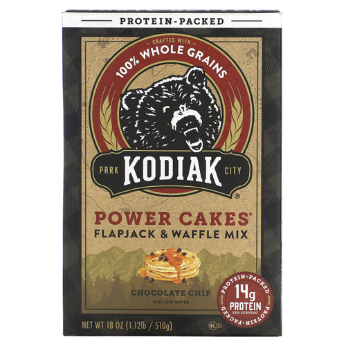 Kodiak Cakes, Power Cakes®, смесь для выпекания флапджека и вафель, с шоколадной крошкой, 510 г (18 унций)