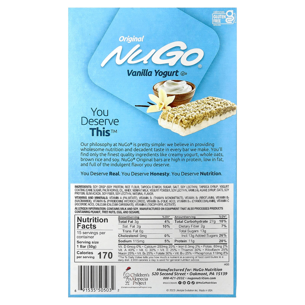 NuGo Nutrition, протеиновые батончики, ванильный йогурт, 15 батончиков по 50 г (1,76 унции)