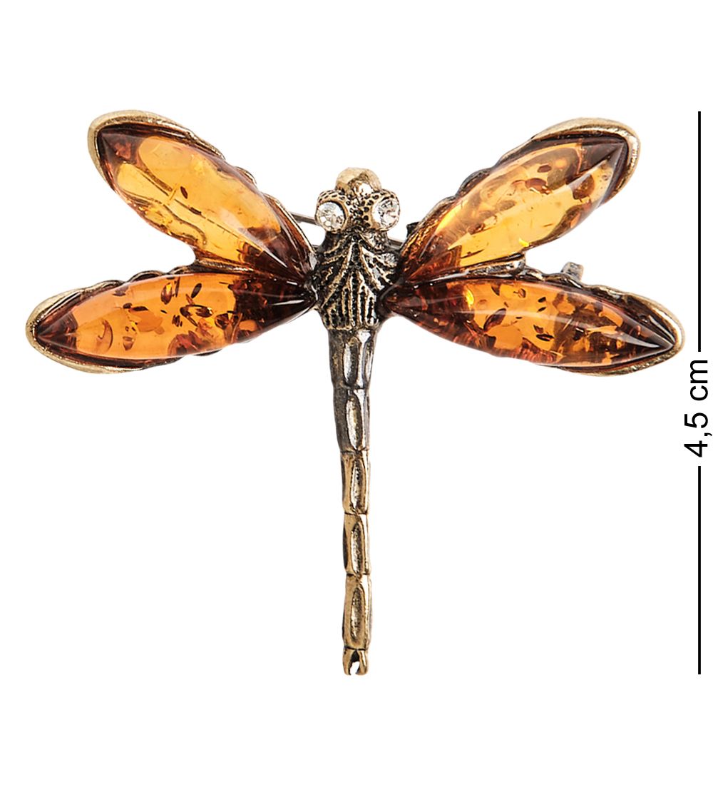 AM- 185 Брошь «Стрекоза» (латунь, янтарь)