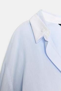 ZARA РУБАШКА ОВЕРСАЙЗ В ПОЛОСКУ С РУКАВОМ ЛЕТУЧАЯ МЫШЬ, СИНИЙ/БЕЛЫЙ