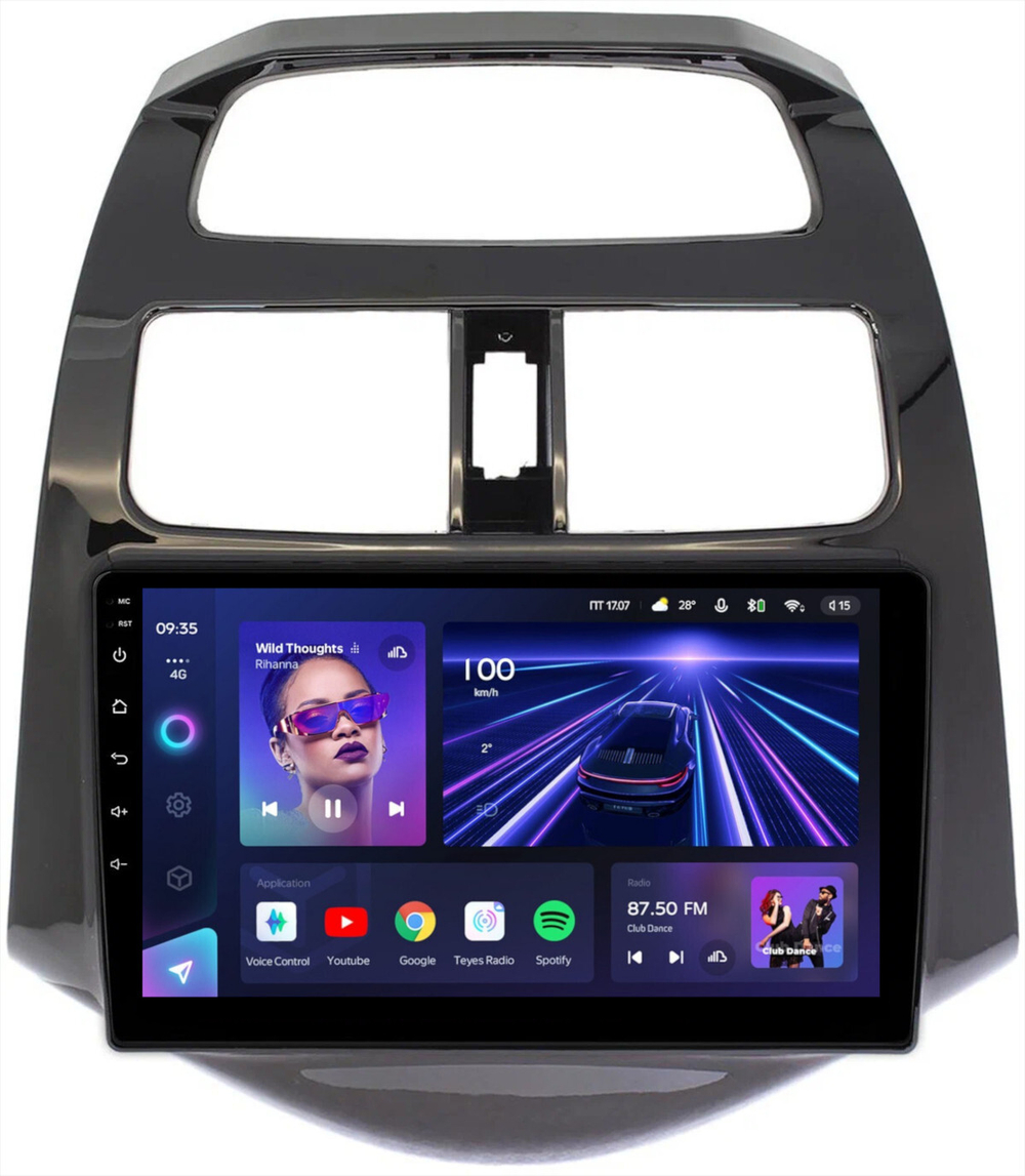 Магнитола для Chevrolet Spark M300 2009-2022, Ravon R2 (рамка глянцевая) - Teyes CC3L монитор 9" IPS на Android 10, 8-ядер, CarPlay, 4G SIM-слот