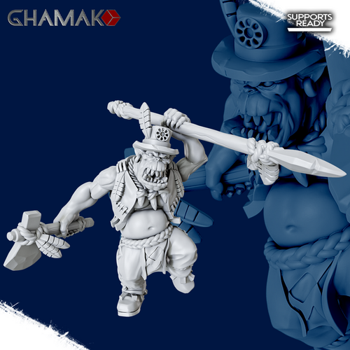 Orks Greenskins Орк-абориген №4 с копьём миниатюра для dnd, днд, pathfinder, фентези, Настольная игра, НРИ, Варгейм, РПГ