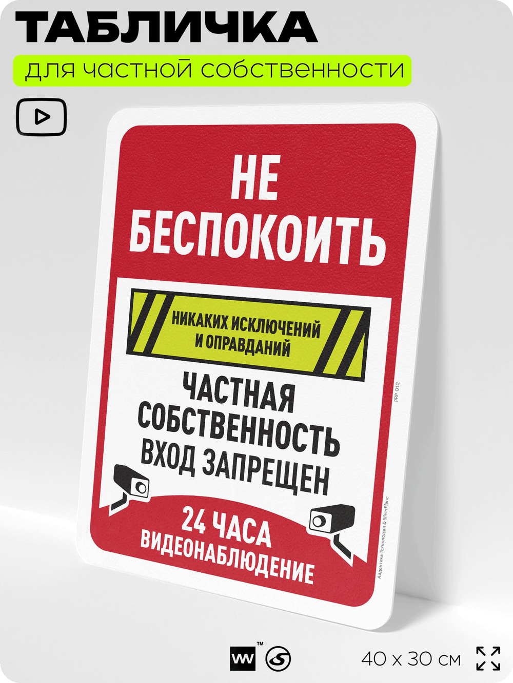 Табличка для частной территории "Не беспокоить, частная собственность", на дом, для участка, организаций, предупреждающая, 40х30 см, Silver Plane x Айдентика Технолоджи