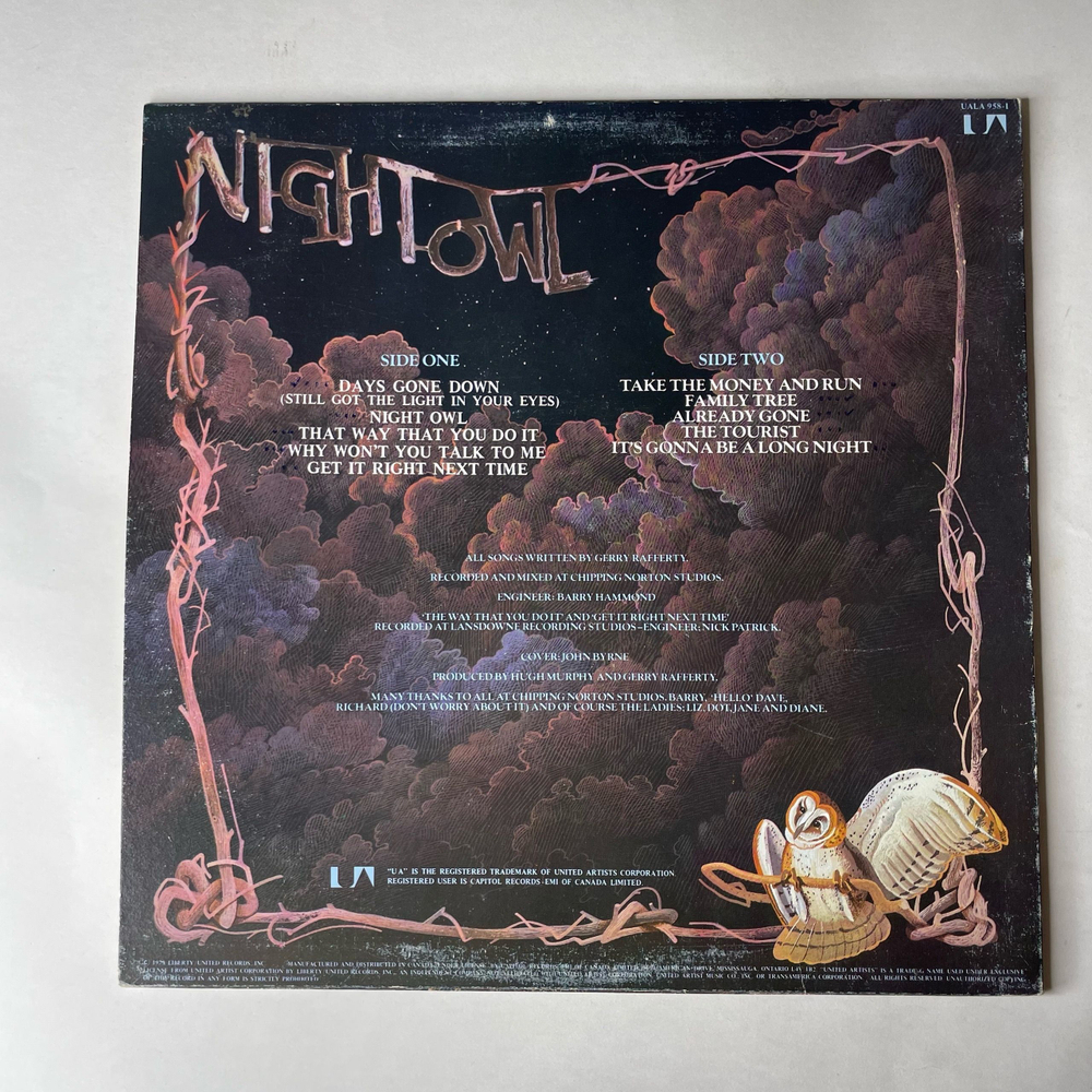Винтажная виниловая пластинка LP Gerry Rafferty Night Owl (Канада 1979)
