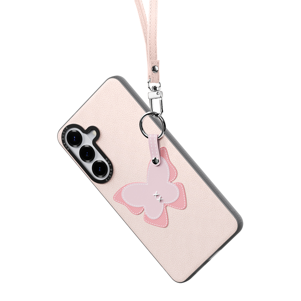 Чехол розового цвета (Butterfly Edition) для Samsung Galaxy S26, серия Luvy Series Case (со съемным ремешком) от Dux Ducis