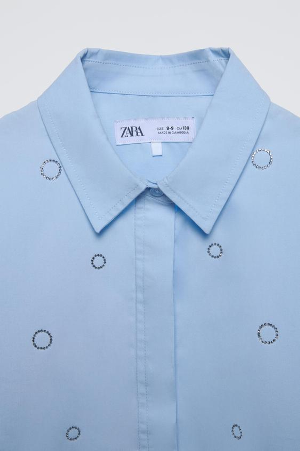 ZARA РУБАШКА СО СТРАЗАМИ, СВЕТЛО-ГОЛУБОЙ