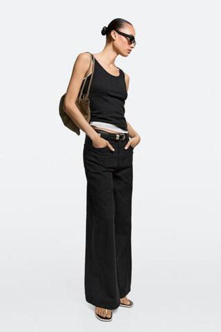 Massimo Dutti Свободные джинсы с широкими штанинами, черный