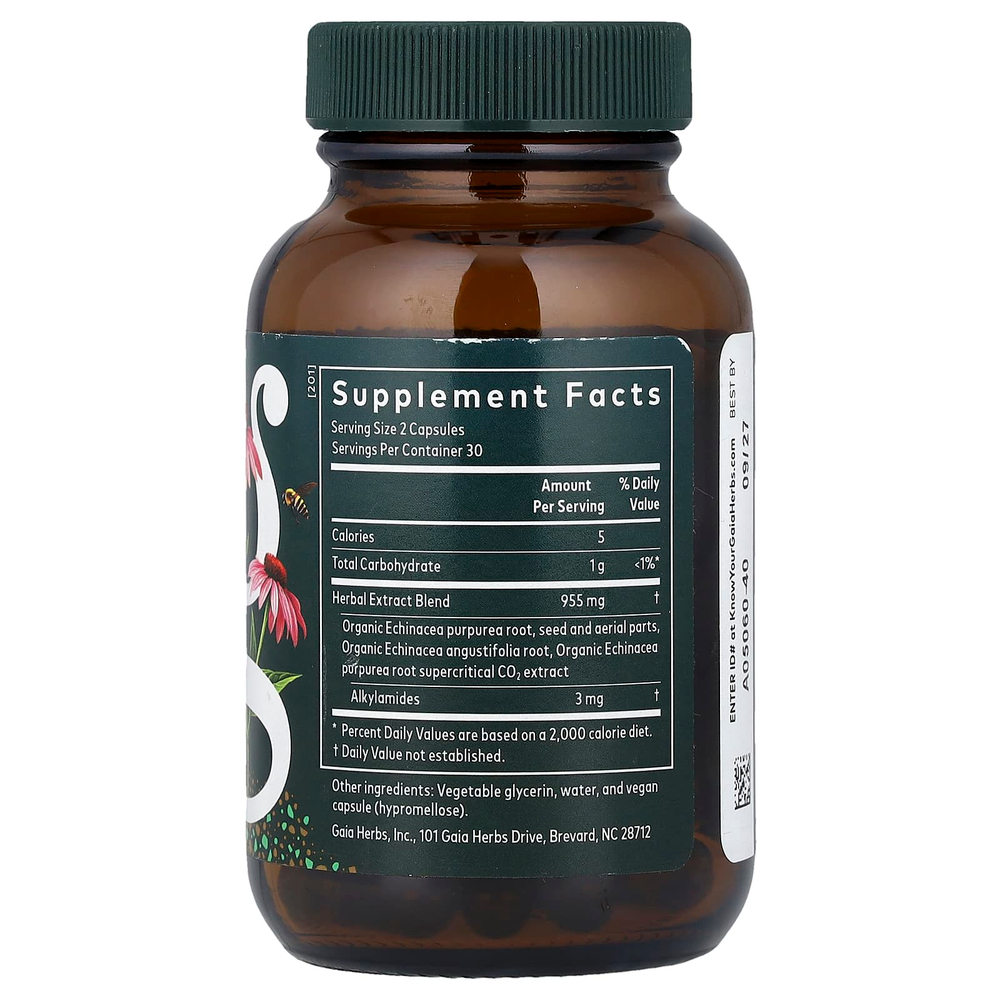 Gaia Herbs, Echinacea Supreme, 60 веганских капсул Phyto-Caps®