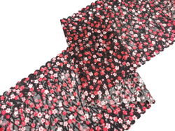 Эластичное кружево, цветочный принт на черном, 24 см, (Арт: EK-2787), м