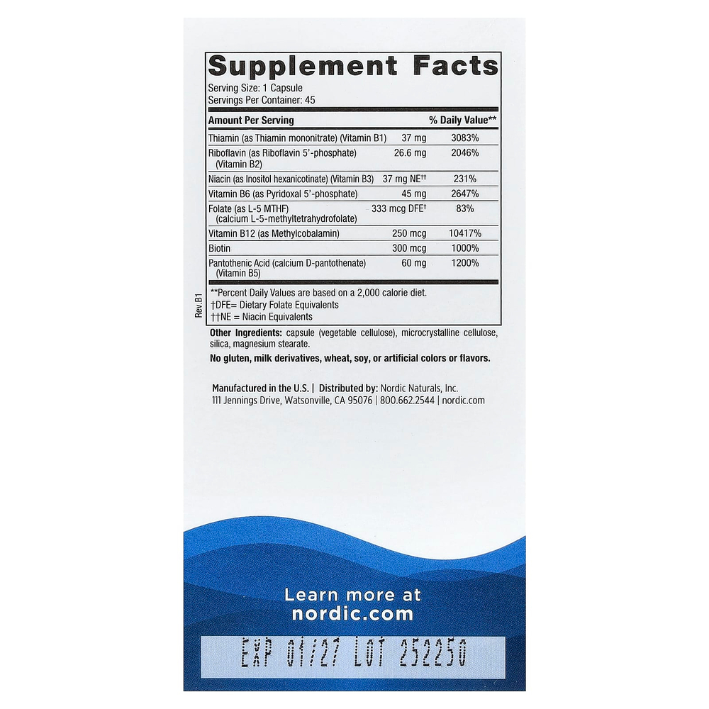 Nordic Naturals, Комплекс витаминов группы B, 45 капсул