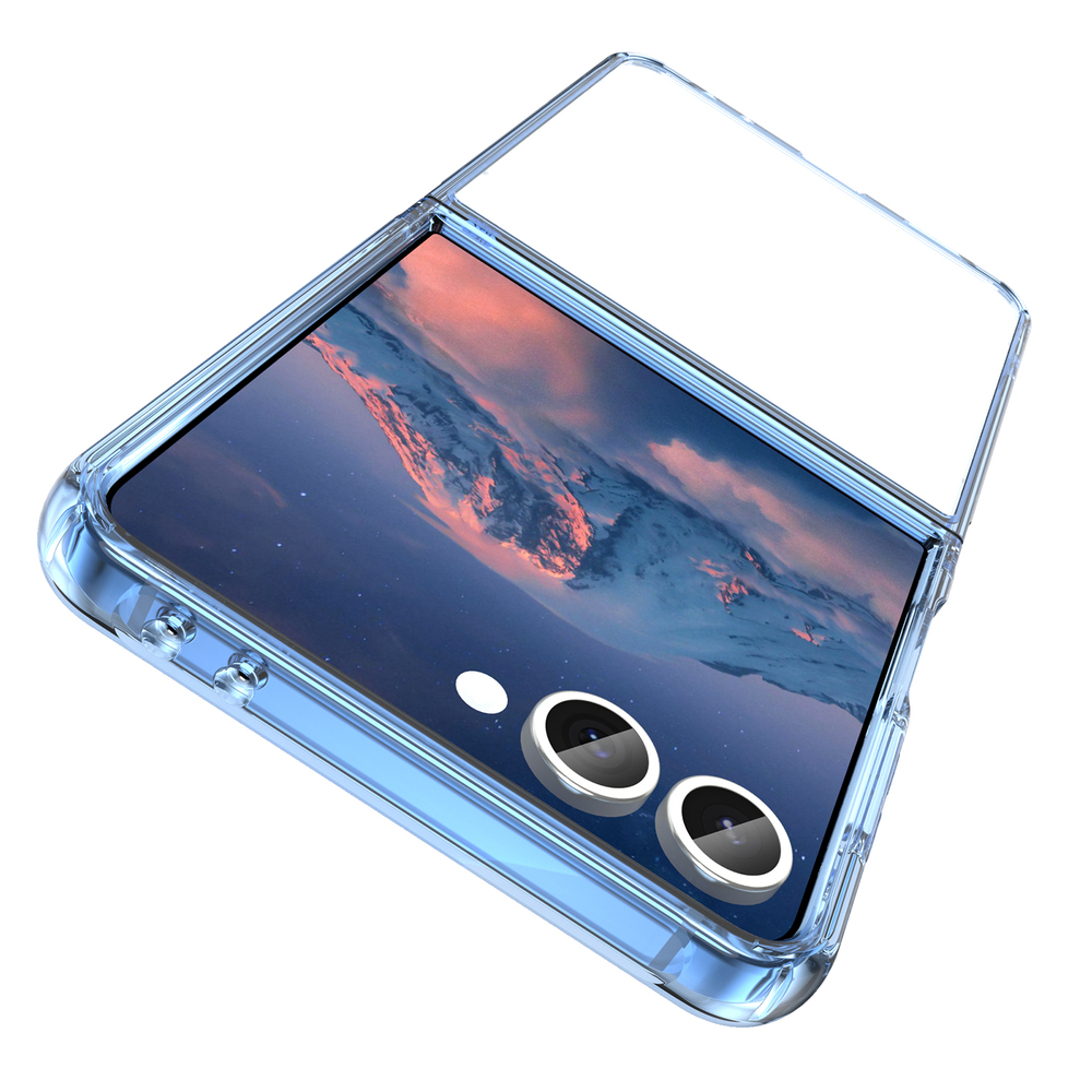 Чехол прозрачный для Samsung Galaxy Z Flip 7, мягкие усиленные боковые рамки синего цвета
