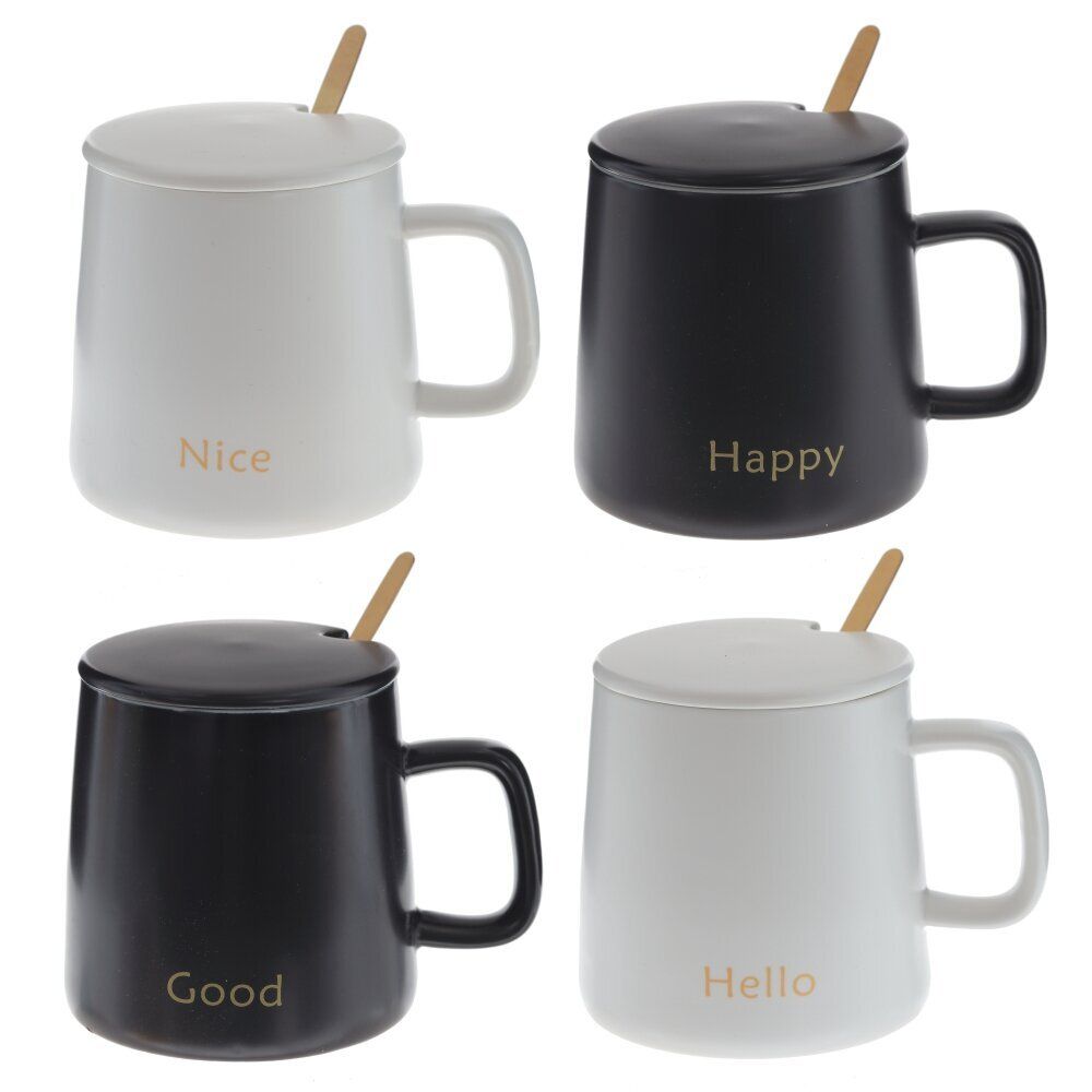 GAEM Кружка с крышкой и ложкой, 400 мл, L12 W9 H9 см, 4в.