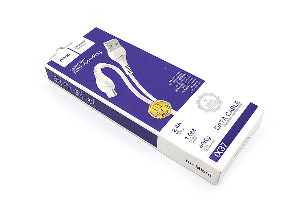 Кабель USB HOCO X37 Cool, USB - Micro USB, 2.4А, 1м, белый