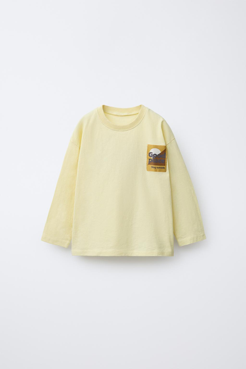 ZARA ЛОНГСЛИВ С НАШИВКОЙ И ПРИНТОМ, СВЕТЛО-ЖЕЛТЫЙ