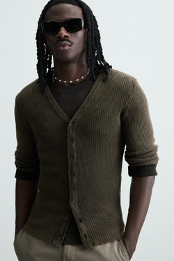 ZARA КАРДИГАН В РУБЧИК, КОРИЧНЕВЫЙ