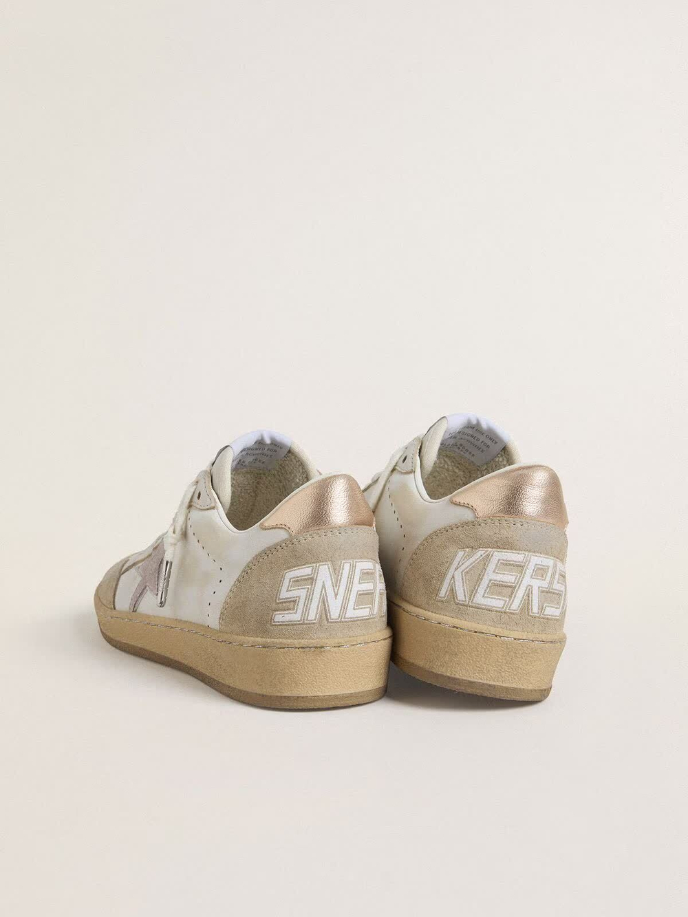 Ball Star with pink suede star and silver glitter edges and rose gold heel tab