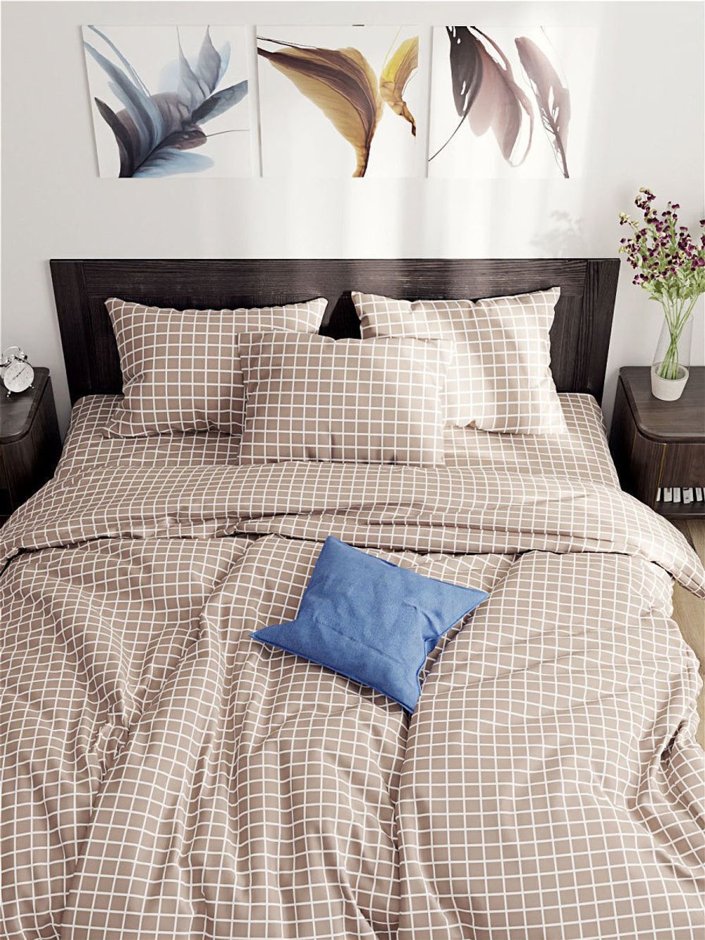 Постельное белье Сказка "Анна (клетка)" евро Наволочка 50х70 см 2 шт Простынь на резинке 180х200 см Пододеяльник 200х215 см, поплин