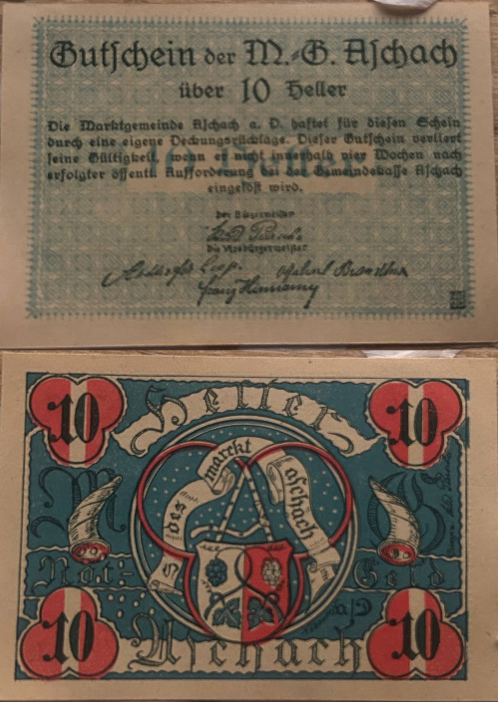 Австрия 10 геллеров 1920 Ашах-ан-дер-Донау aUNC