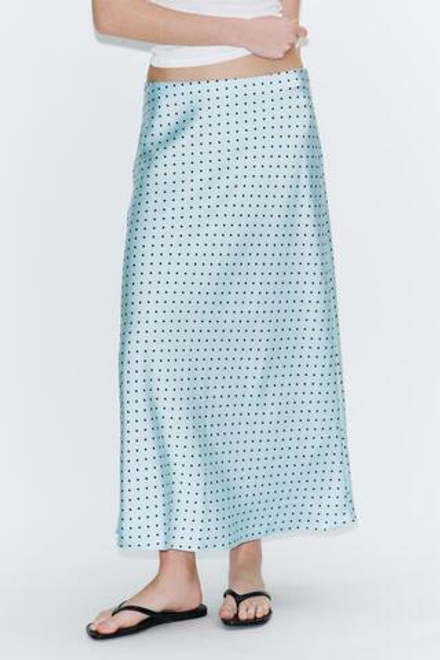 ZARA АТЛАСНАЯ ЮБКА МИДИ, ГОЛУБОЙ