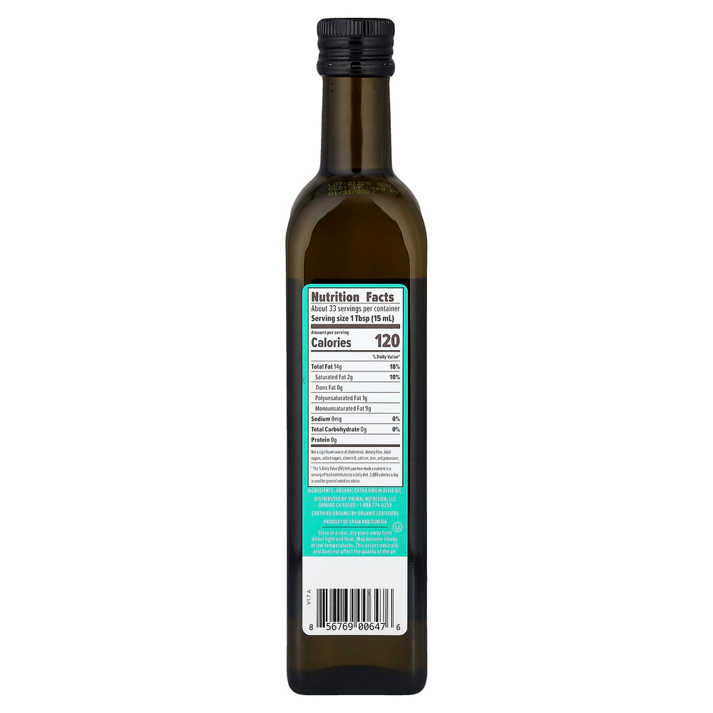 Primal Kitchen, органическое нерафинированное оливковое масло высшего качества, 500 мл (1 пинта, 0,9 жидк. унции)