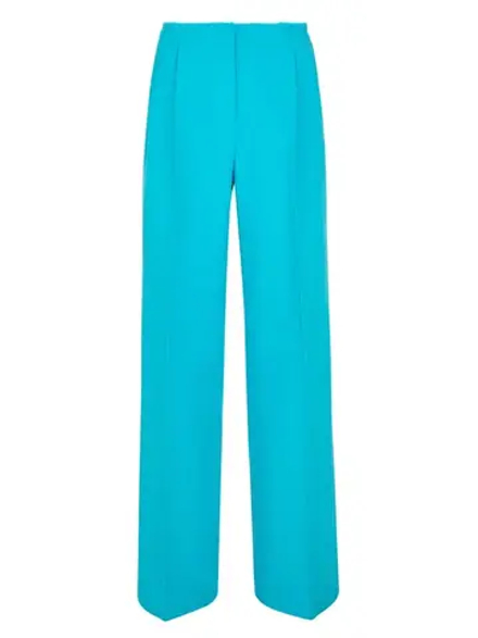 Брюки костюмные из крепа с необработанной талией, бирюзовый