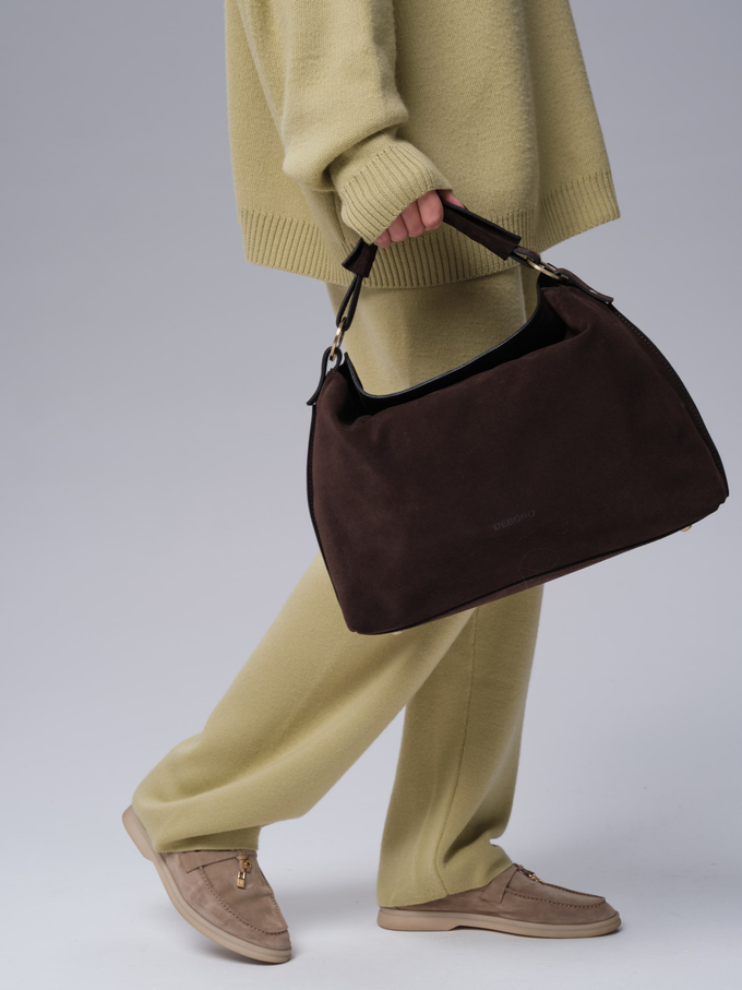 Замшевая сумка на плечо Deboro 30900 черный каштан