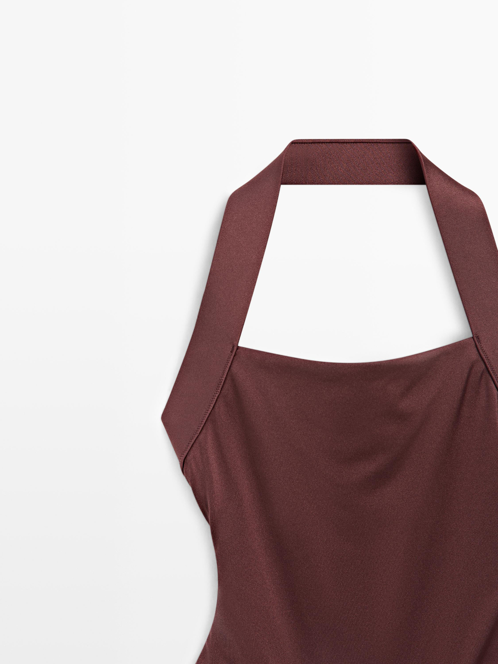 Massimo Dutti Блестящий купальник с горловиной халтер, коричневый