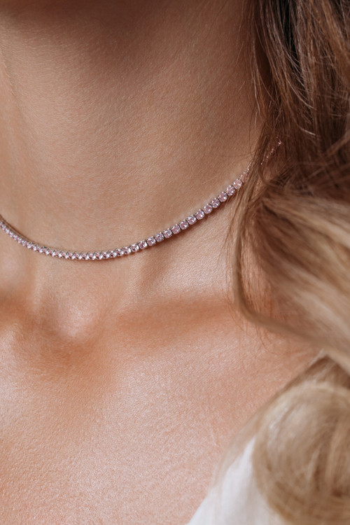 Колье - чокер с розовыми фианитами