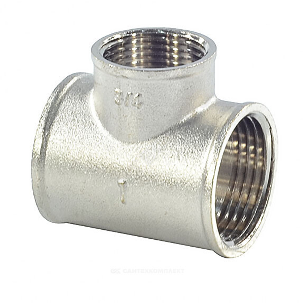 Тройник латунь никель переходной Ду 25х20х25 (1"х3/4"х1") ВР/ВР SantechSystems