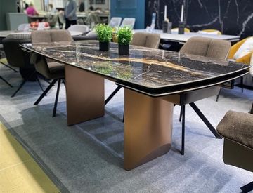 Стол ПУАНТО 200 TITANIUM LAWA NERO, керамика / МЕДЬ каркас