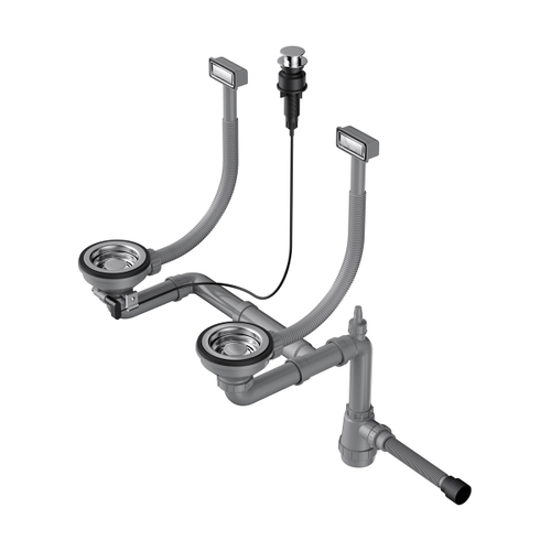 Арматура с клапаном-автоматом для двухчашевых моек с прямоугольными переливами Omoikiri WK-2-A-IN