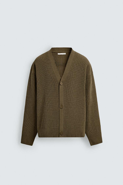 ZARA КАРДИГАН СВОБОДНОГО КРОЯ В РУБЧИК, ХАКИ