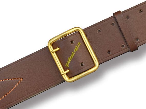 Ремень офицерский из натуральной коричневой кожи с латунной пряжкой