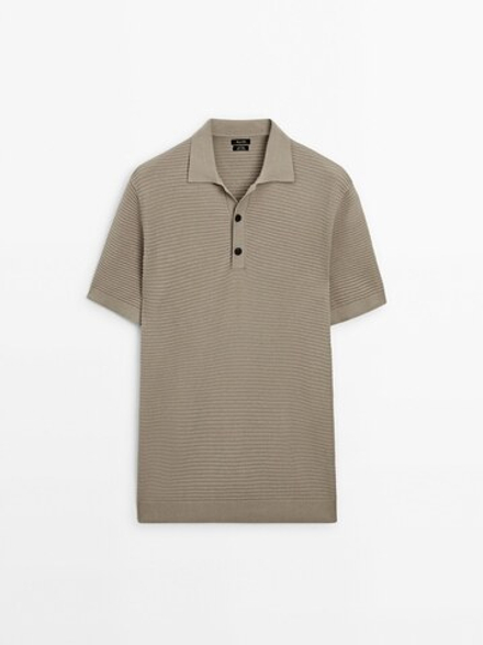 Massimo Dutti Рубашка поло фактурного трикотажа с короткими рукавами, каменный