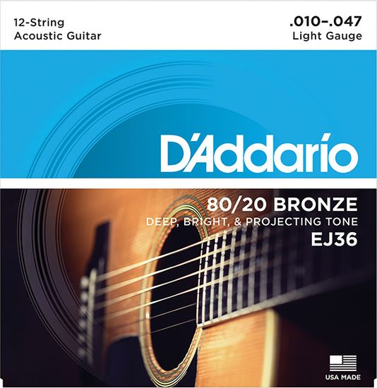 Струны для 12 струнной акустической гитары D'ADDARIO EJ36