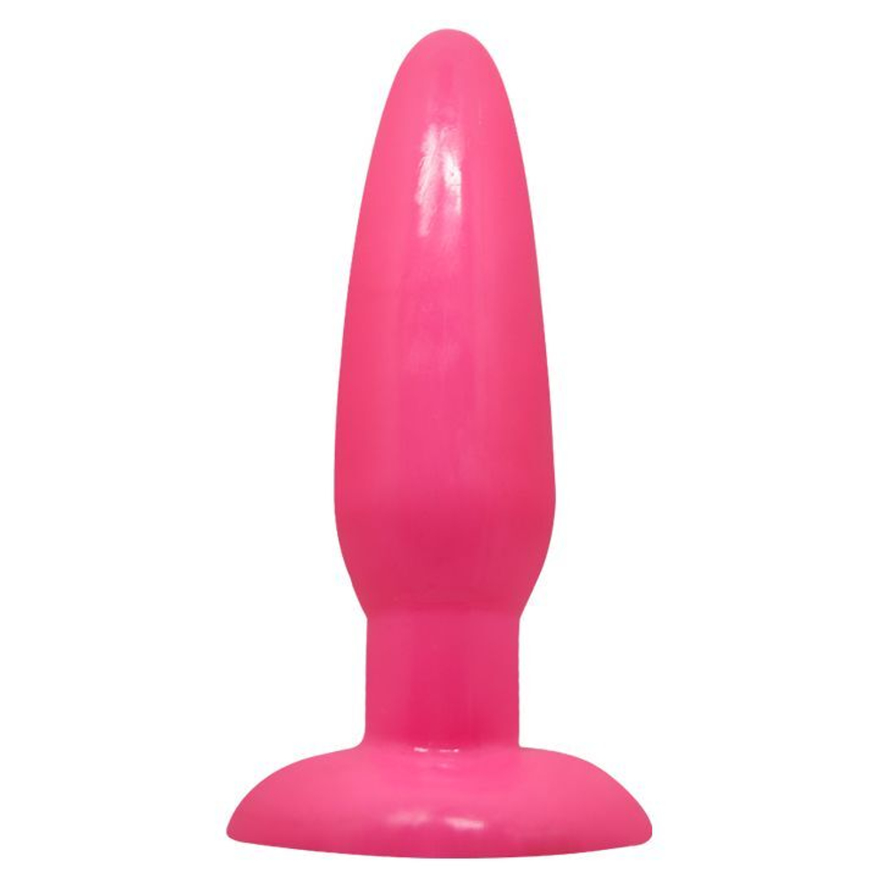 Розовая анальная пробка с подошвой-присоской - 13,5 см.