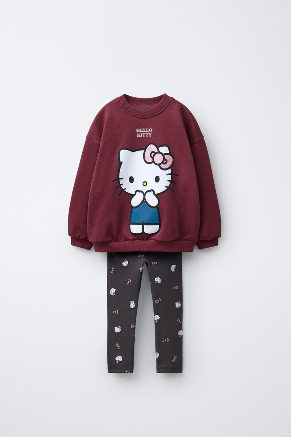 ZARA КОМПЛЕКТ ИЗ ТОЛСТОВКИ И ЛЕГГИНСОВ HELLO KITTY © SANRIO, БУРГУНДИ