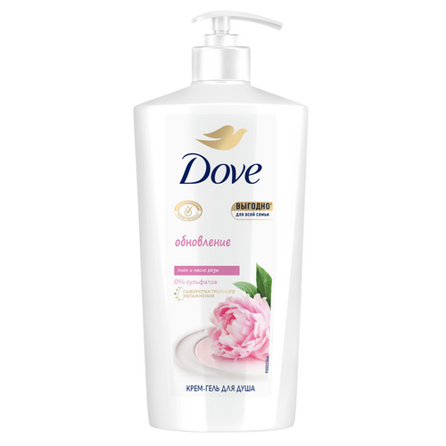 DOVE Крем-гель для душа бессульфатный Обновление, сливочная ваниль и пион, 610 мл (3288)